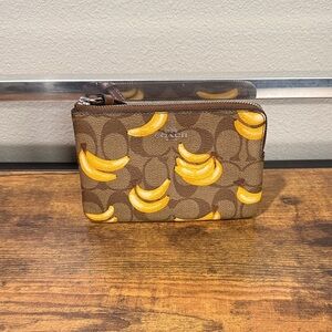 COACH Brown Canvas Banana Print Zip Pouch